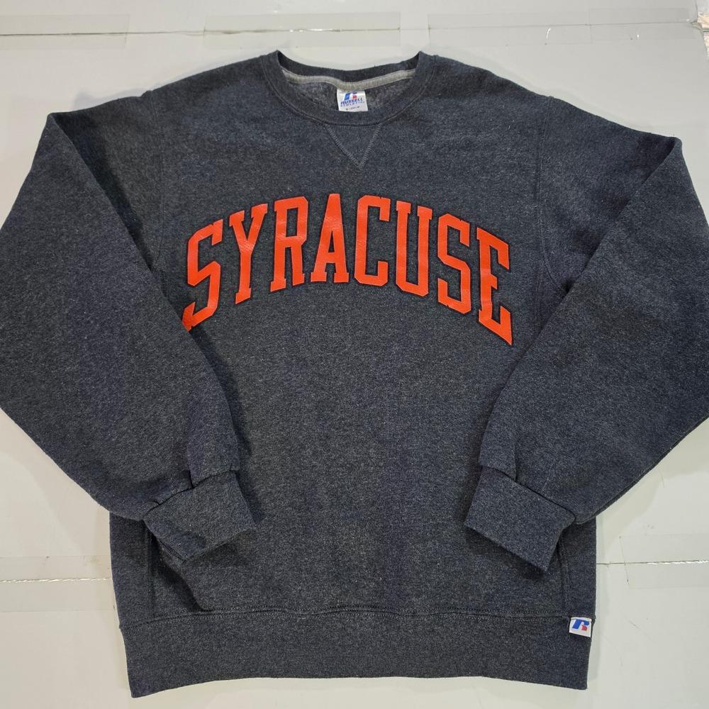 Russell Athletic Syracuse Sweatshirt Mens Small Gray Orange Crewneck Fleece